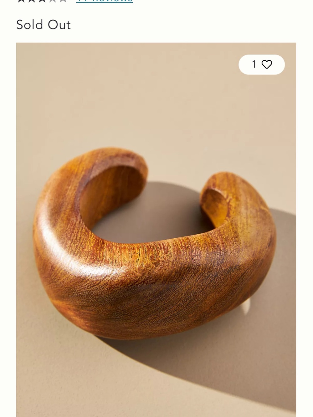 Anthropologie Chunky Wooden Cuff Bracelet